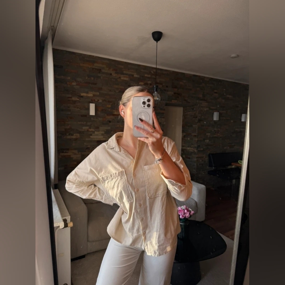 Beige Button-Up Shirt